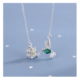 Foto 4 | Collar De Colibrí Para Mujer Dije Chapado En Plata Ley 925 Verde Turquesa