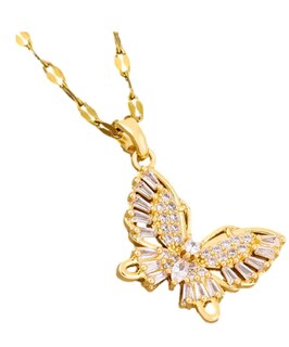 Foto 2 | Collar Mariposa Mujer Chapada En Oro 18k Y Zirconias Elegante Cadena