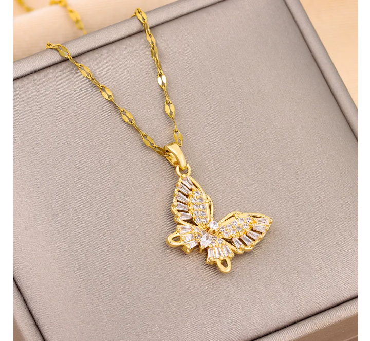 Foto 5 pulgar | Collar Mariposa Mujer Chapada En Oro 18k Y Zirconias Elegante Cadena