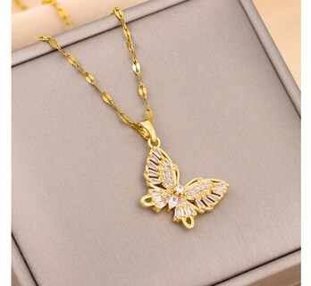 Foto 4 | Collar Mariposa Mujer Chapada En Oro 18k Y Zirconias Elegante Cadena