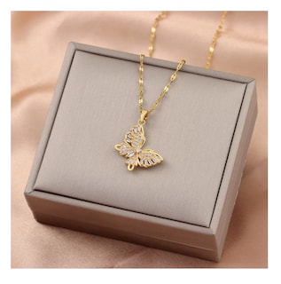 Foto 5 | Collar Mariposa Mujer Chapada En Oro 18k Y Zirconias Elegante Cadena