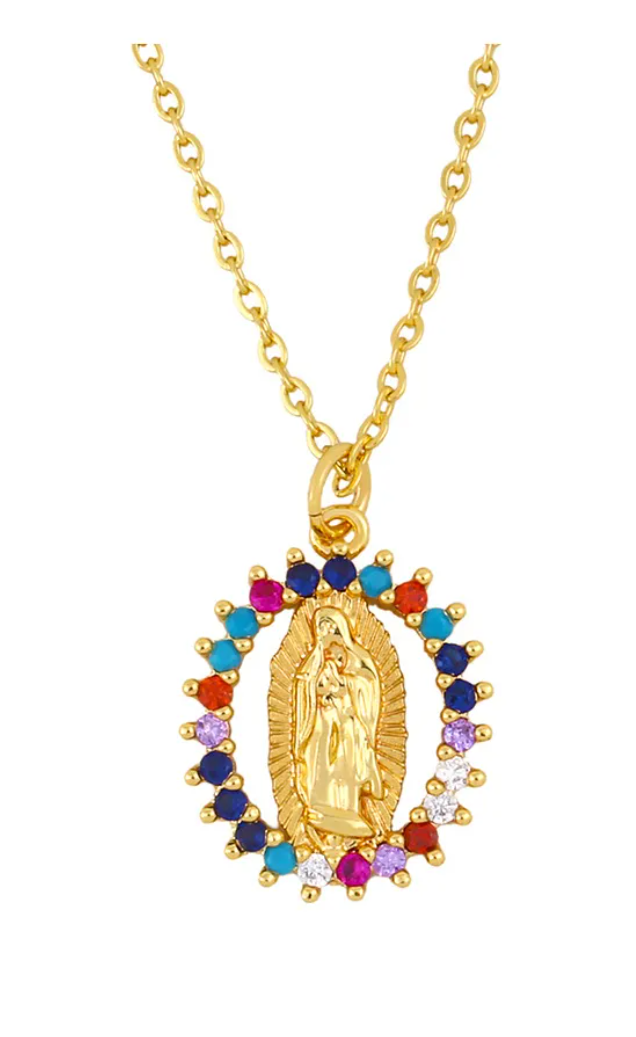 Foto 1 | Medalla Collar Virgen De Guadalupe Chapada En Oro De 18k Cadena Dorada Dije Acero Inoxidable Con Zirconias Con Baño D
