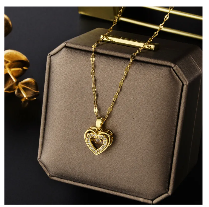 Foto 2 | Collar Mujer De Corazón Con Baño De Oro 18k Elegante Dije Colgante Chapado En Oro