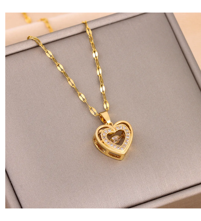Foto 4 pulgar | Collar Mujer De Corazón Con Baño De Oro 18k Elegante Dije Colgante Chapado En Oro
