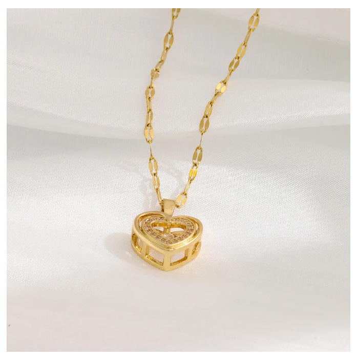 Foto 5 pulgar | Collar Mujer De Corazón Con Baño De Oro 18k Elegante Dije Colgante Chapado En Oro