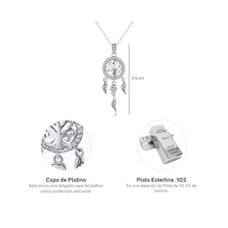 Foto 5 | Collar Chulada Atrapasueños De Plata .925 Con Chapa De Platino Se Pude Mojar