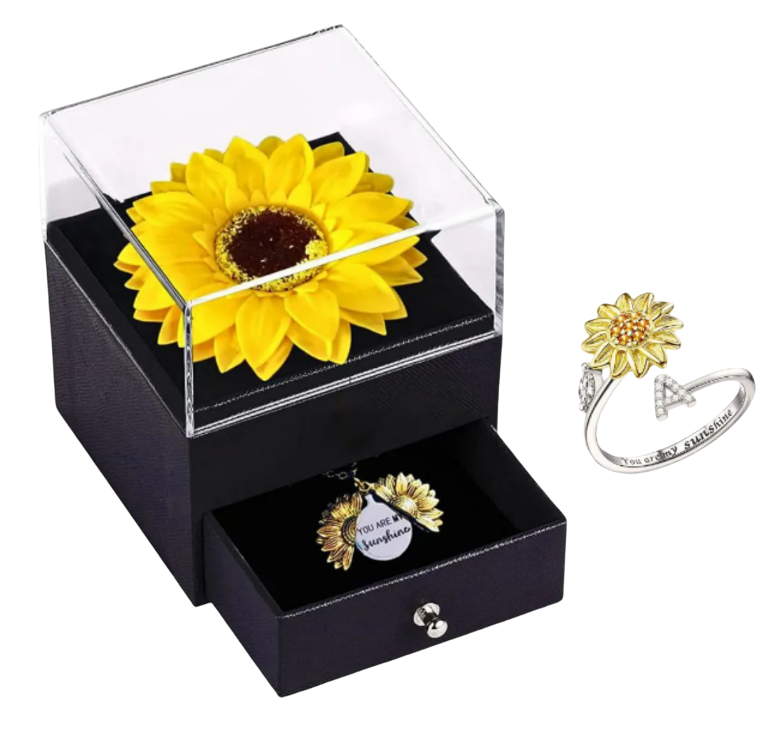Foto 2 pulgar | Xtellar Eterno Girasol Joyería Set Con Collar De Girasol Y Anillo En Caja De Regalo