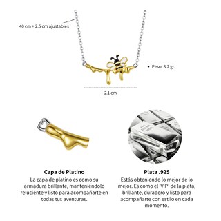 Foto 6 | Collar Chulada Miel Y Abeja De Plata .925 Con Chapa De Platino Que Lo Hace Resistente Al Agua Y Químicos