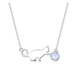 Foto 1 | Collar Chulada Gato Bola De Estambre De Plata .925 Con Chapa De Platino Que Lo Protege De Químicos Y Agua