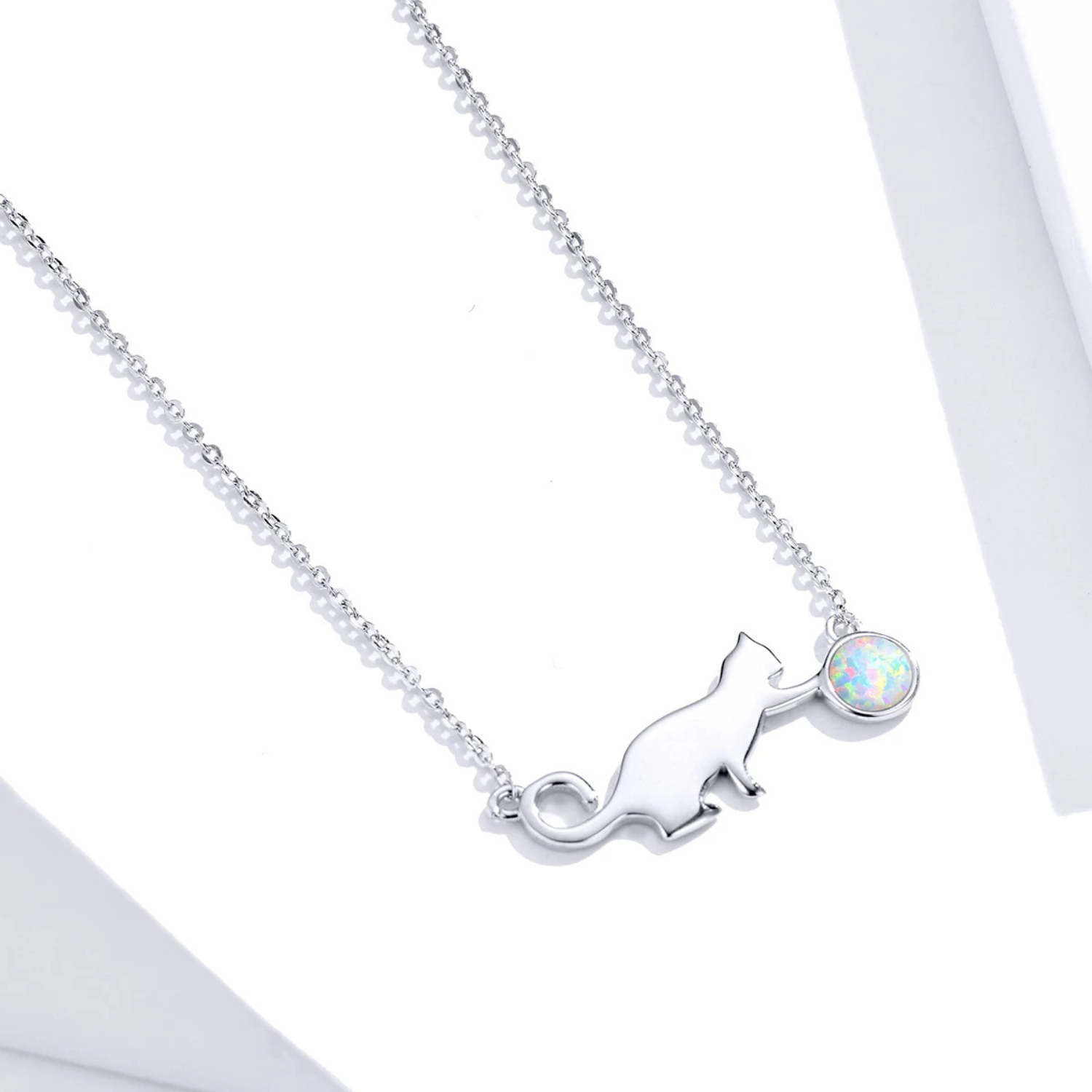 Foto 5 pulgar | Collar Chulada  Gato Bola De Estambre De Plata .925 Con Chapa De Platino Que Lo Protege De Químicos Y Agua