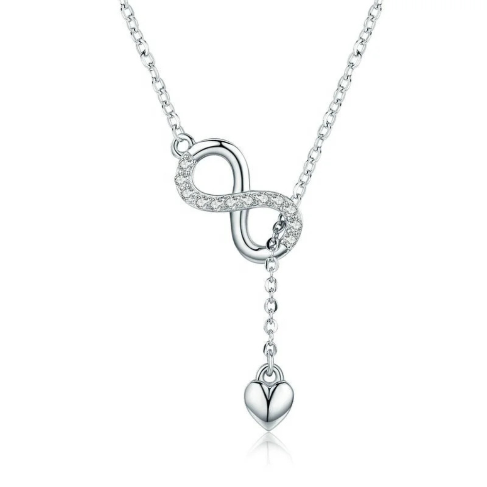 Foto 2 pulgar | Collar Chulada  Infinito Corazón De Plata .925 Con Chapa De Platino  Resistente A Perfume Y Agua