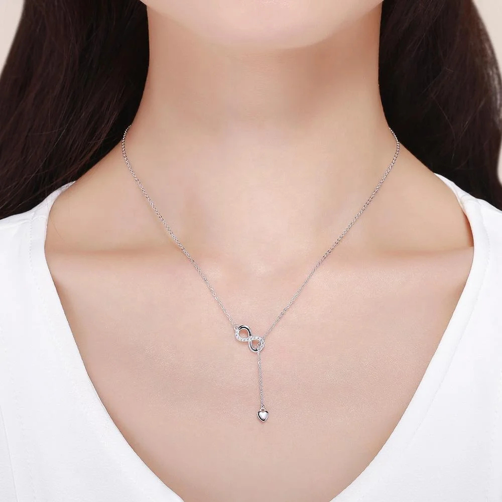 Foto 2 | Collar Chulada  Infinito Corazón De Plata .925 Con Chapa De Platino  Resistente A Perfume Y Agua