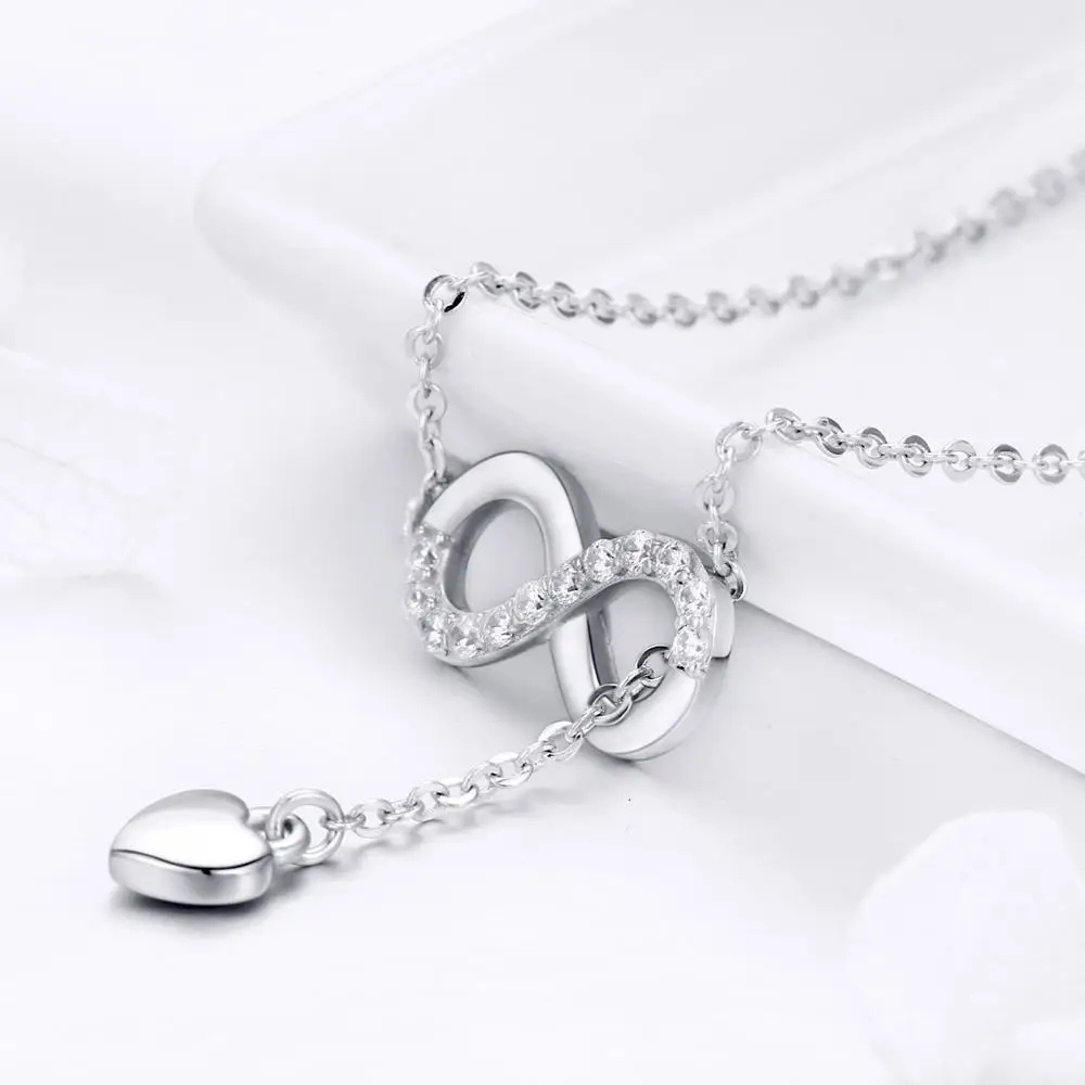 Foto 4 pulgar | Collar Chulada  Infinito Corazón De Plata .925 Con Chapa De Platino  Resistente A Perfume Y Agua