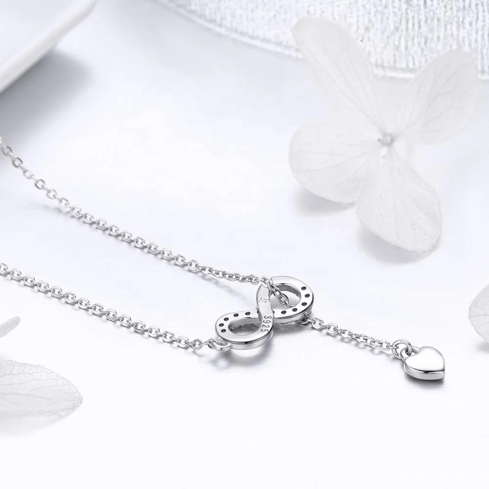 Foto 5 pulgar | Collar Chulada  Infinito Corazón De Plata .925 Con Chapa De Platino  Resistente A Perfume Y Agua