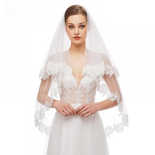 Foto 1 | Velo De Encaje Para Novia Tul Suave De 2 Niveles Con Cintura Brillante - Venta Internacional.