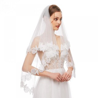 Foto 2 | Velo De Encaje Para Novia Tul Suave De 2 Niveles Con Cintura Brillante - Venta Internacional.