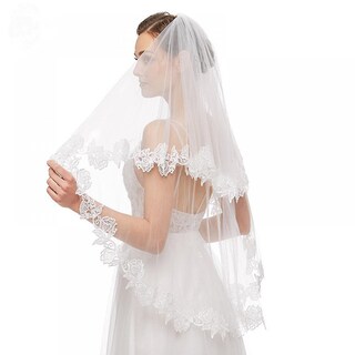 Foto 3 | Velo De Encaje Para Novia Tul Suave De 2 Niveles Con Cintura Brillante - Venta Internacional.