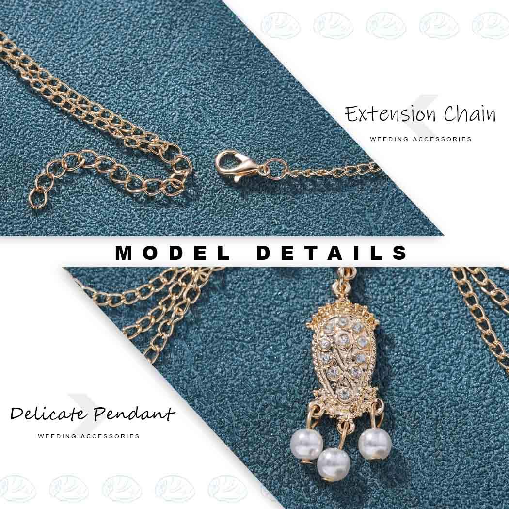 Foto 5 pulgar | Cadena Para La Cabeza Huoguo  Borla  Perla  Oro Y Cristal  Boda - Venta Internacional.