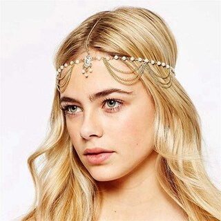 Foto 5 | Cadena Para La Cabeza Huoguo Borla Perla Oro Y Cristal Boda - Venta Internacional.
