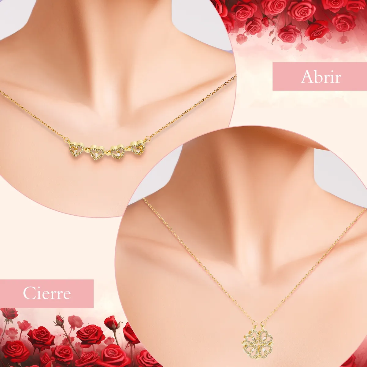 Foto 3 | Collar Belug  Dama Corazón Y Trébol Mujer 18k Oro De Caja De Regalo Rosa