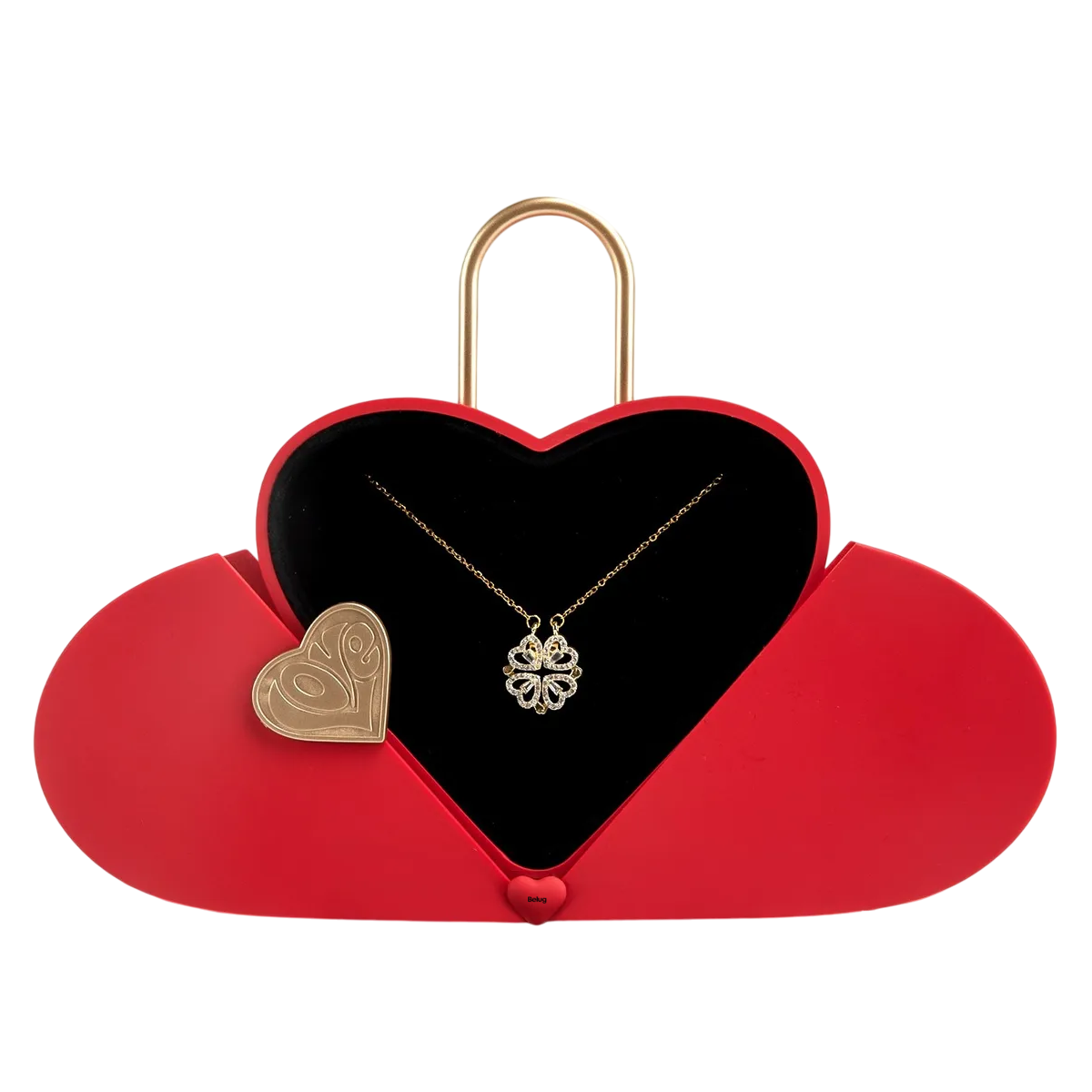 Foto 2 pulgar | Collar  Belug Dama Corazón Y Trébol Mujer 18k Oro De Caja De Regalo Rojo