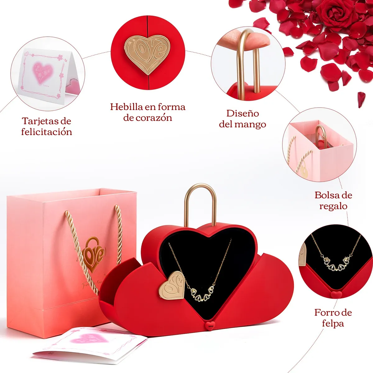 Foto 3 pulgar | Collar  Belug Dama Corazón Y Trébol Mujer 18k Oro De Caja De Regalo Rojo