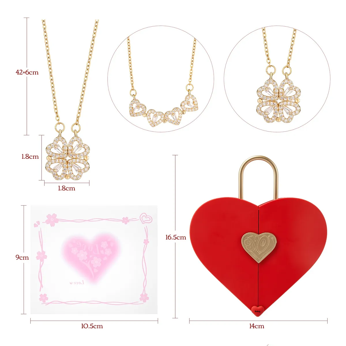 Foto 4 pulgar | Collar  Belug Dama Corazón Y Trébol Mujer 18k Oro De Caja De Regalo Rojo