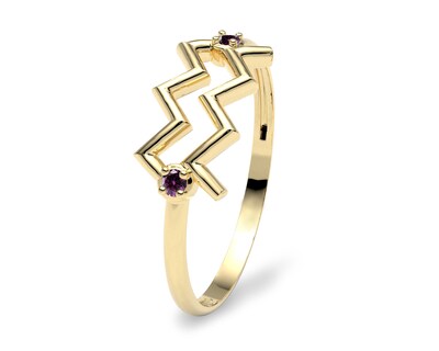 Foto 1 | Anillo Del Zodiaco Acuario Amelie Joyas Oro 10k Amatista Nro. 8-8.5