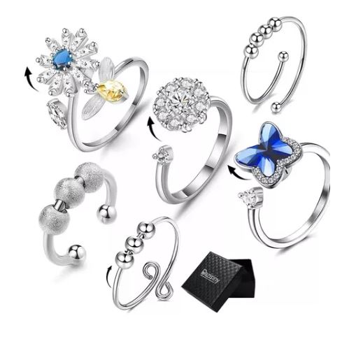 Anillo Antiansiedad Wünd Plateados 6 Piezas $657