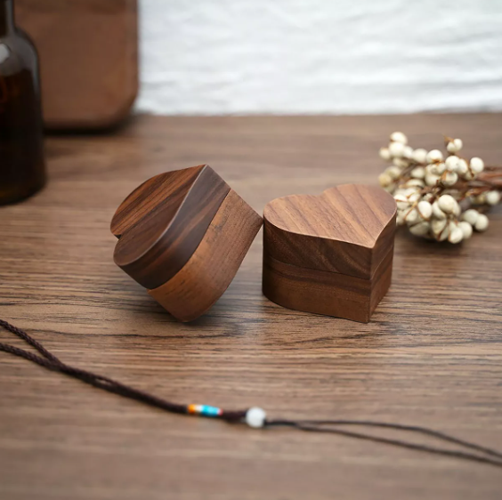 Foto 4 | Caja Corazón De Madera Nogal Para Anillos De Boda Compromiso