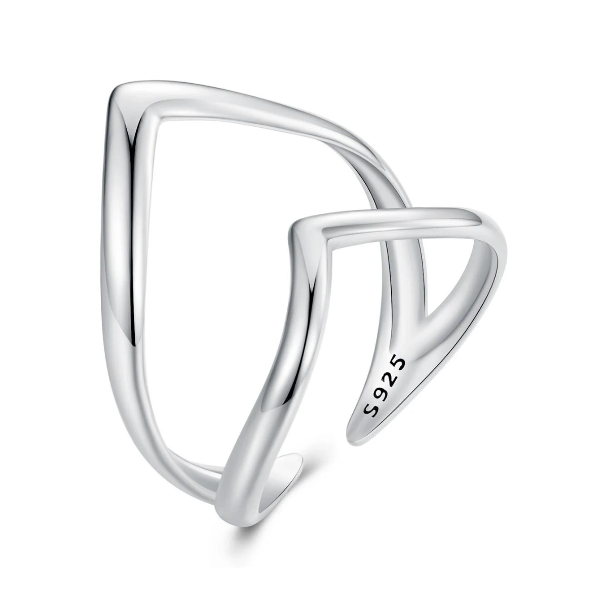 Anillo Chulada Geométrico Doble De Plata .925 Con Capa De Platino, Se Puede Mojar