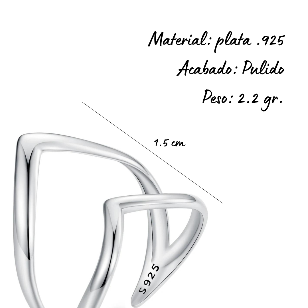 Foto 7 pulgar | Anillo Chulada Geométrico Doble De Plata .925 Con Capa De Platino, Se Puede Mojar