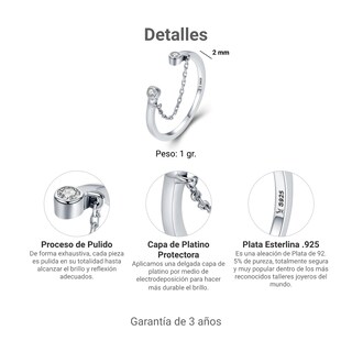 Foto 5 | Anillo Chulada Puente Cadenita De Plata .925 Con Chapa De Platino, Se Puede Mojar