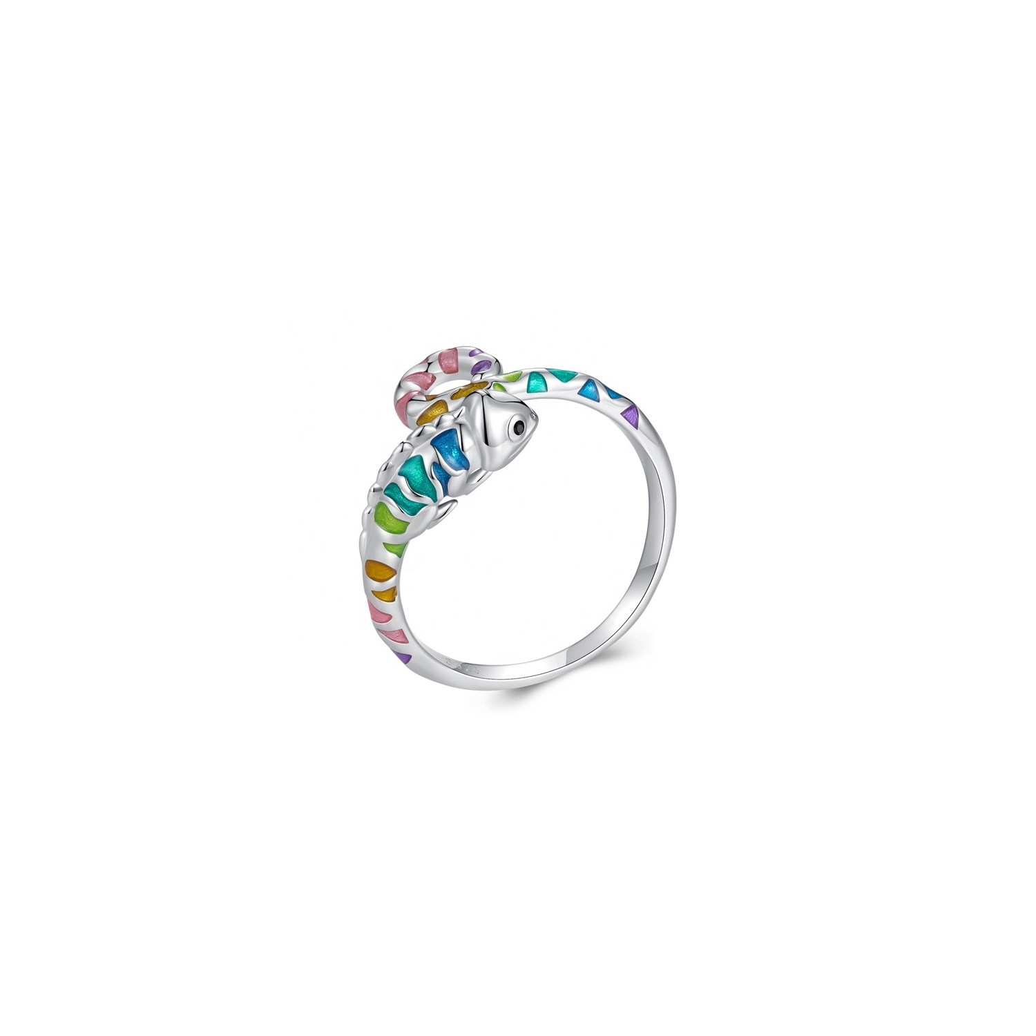 Anillo De Plata 925 Con Forma De Camaleón Arcoíris, Tamaño Ajustable - Venta Internacional.