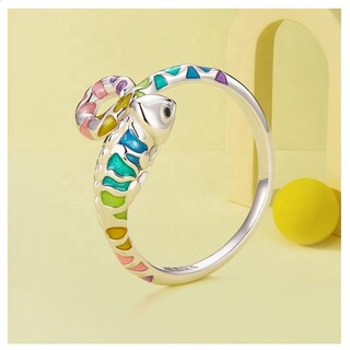 Foto 3 | Anillo De Plata 925 Con Forma De Camaleón Arcoíris, Tamaño Ajustable - Venta Internacional.