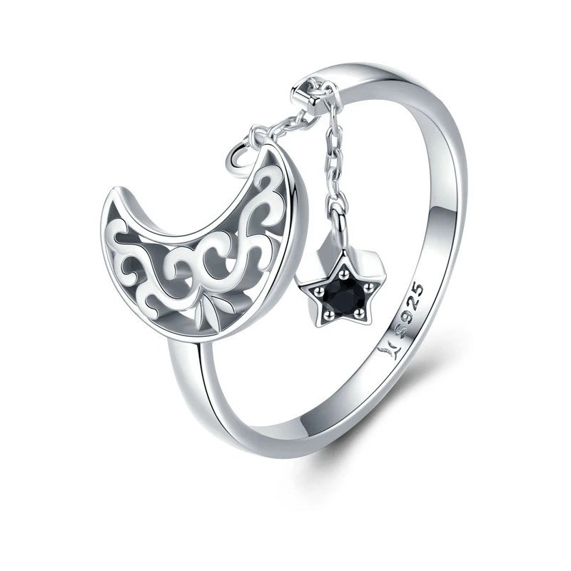 Foto 2 pulgar | Anillo De Plata 925 Con Forma De Luna Ajustable Para Mujer - Venta Internacional.