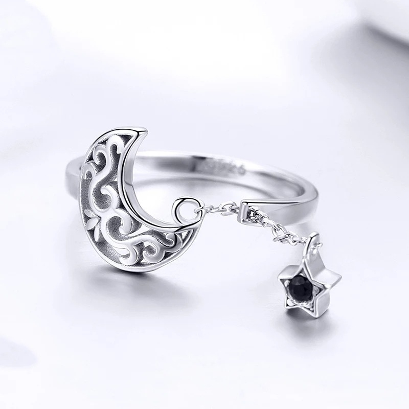 Foto 3 pulgar | Anillo De Plata 925 Con Forma De Luna Ajustable Para Mujer - Venta Internacional.