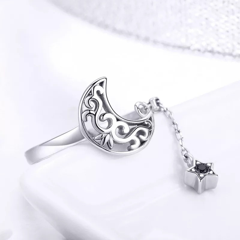 Foto 4 pulgar | Anillo De Plata 925 Con Forma De Luna Ajustable Para Mujer - Venta Internacional.