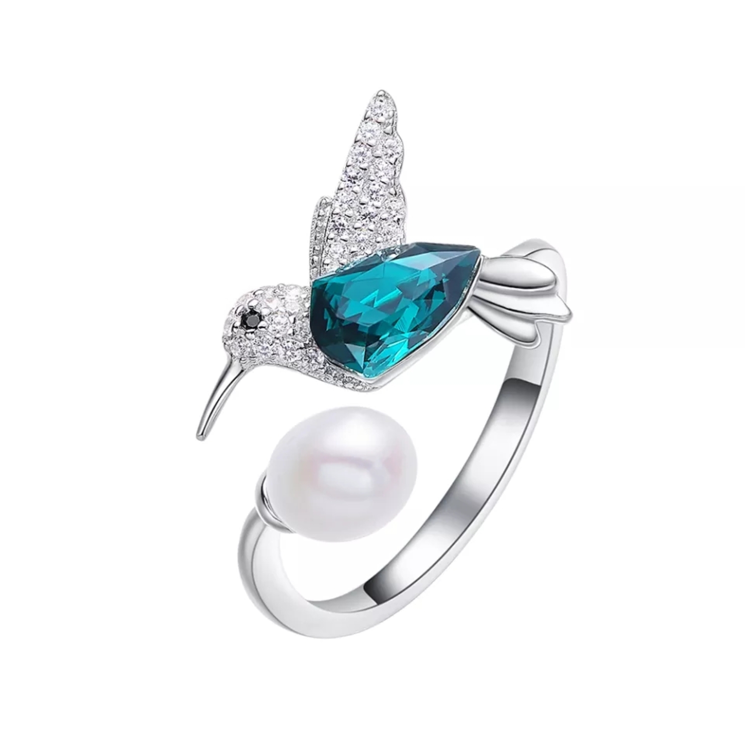 Foto 2 pulgar | Anillo Hermoso Ajustable De Plata 925 Con Perlas De Colibrí Para Mujer - Venta Internacional.