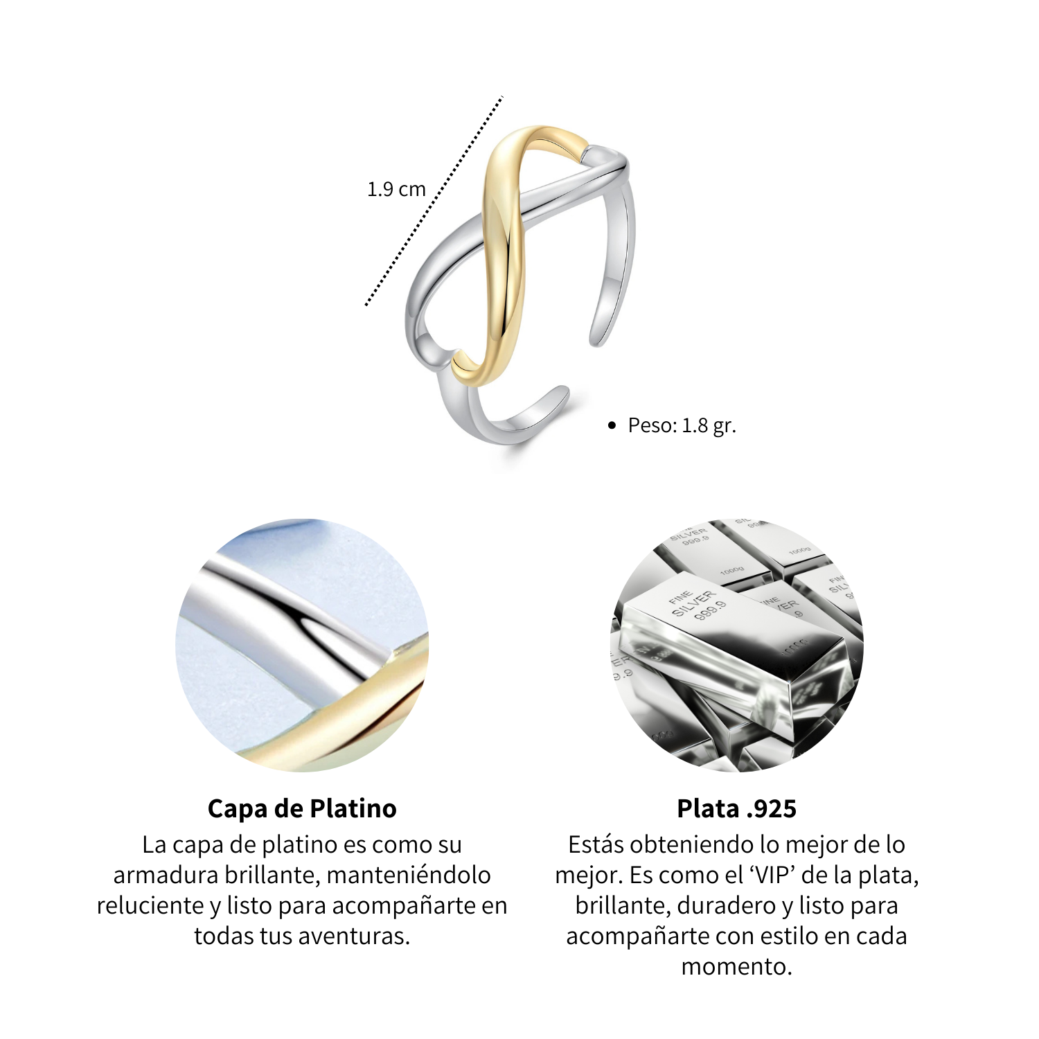 Foto 6 | Anillo Chulada, Infinito Duo De Plata .925 Con Chapa De Platino