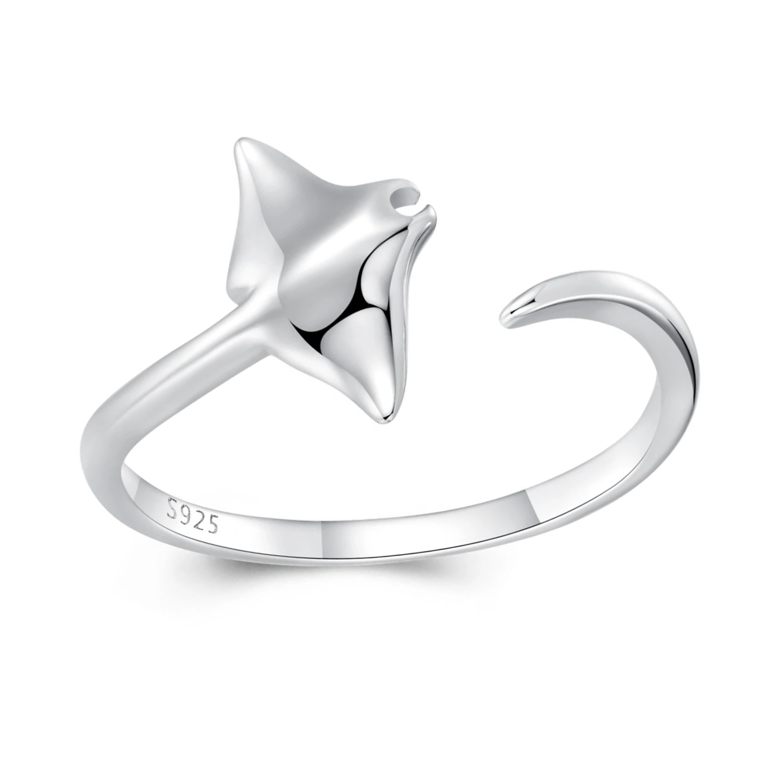 Anillo Chulada, Mantarraya De Plata .925 Con Chapa De Platino
