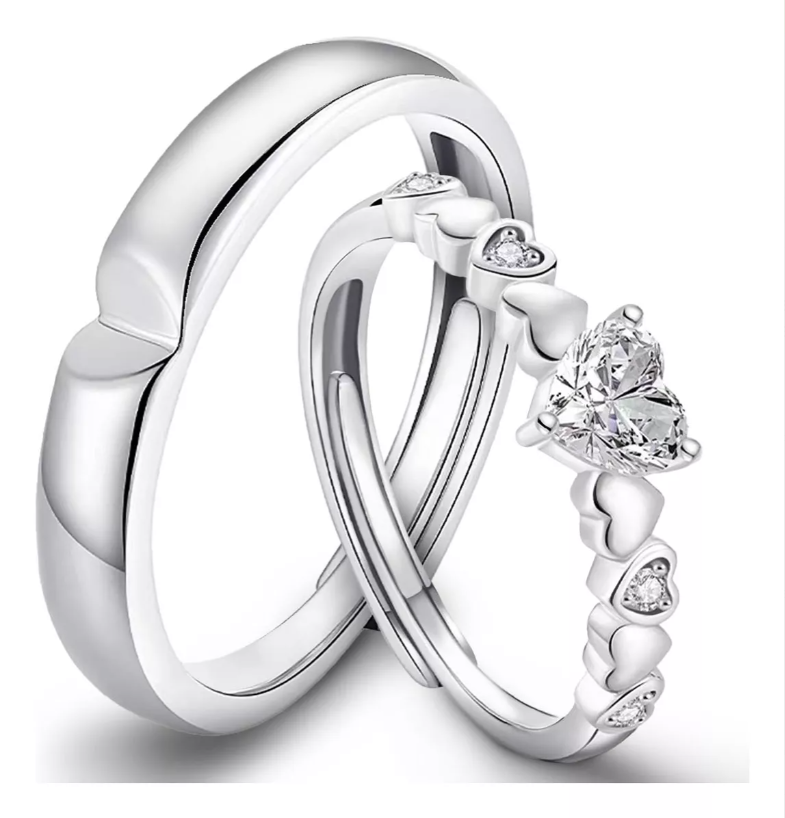 2 Anillos De Promesa Xtellar Ajustables Color Plata