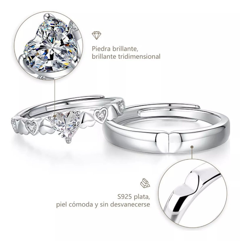 Foto 4 | 2 Anillos De Promesa Xtellar Ajustables Color Plata