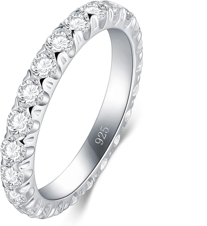 Foto 2 pulgar | Xtellar Anillo De Plata De Ley Con Circonita Cúbica, Elegante Banda De Plata De Ley De 3 Mm