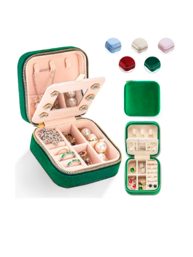 Foto 1 | Xtellar Joyero De Terciopelo Verde Con Espejo, Mini Joyero, Pequeñas Cajas Organizadoras Portátiles