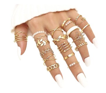 Foto 1 | Set De Anillos Para Mujer 21 Pz Dorados Ajustables