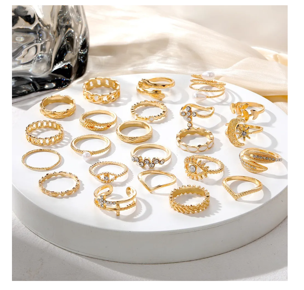 Foto 3 pulgar | Set De Anillos Para Mujer 21 Pz Dorados Ajustables