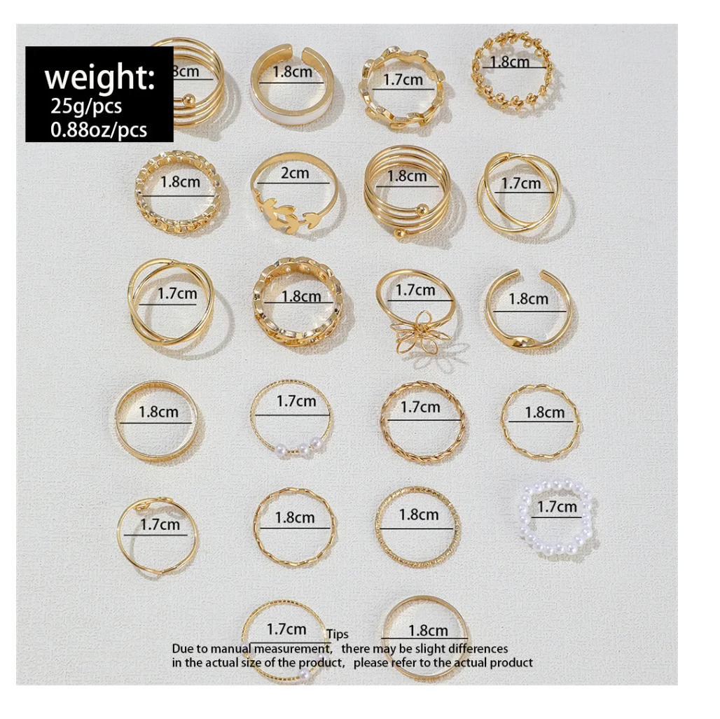 Foto 4 pulgar | Set De Anillos Para Mujer 21 Pz Dorados Ajustables