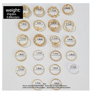 Foto 3 | Set De Anillos Para Mujer 21 Pz Dorados Ajustables