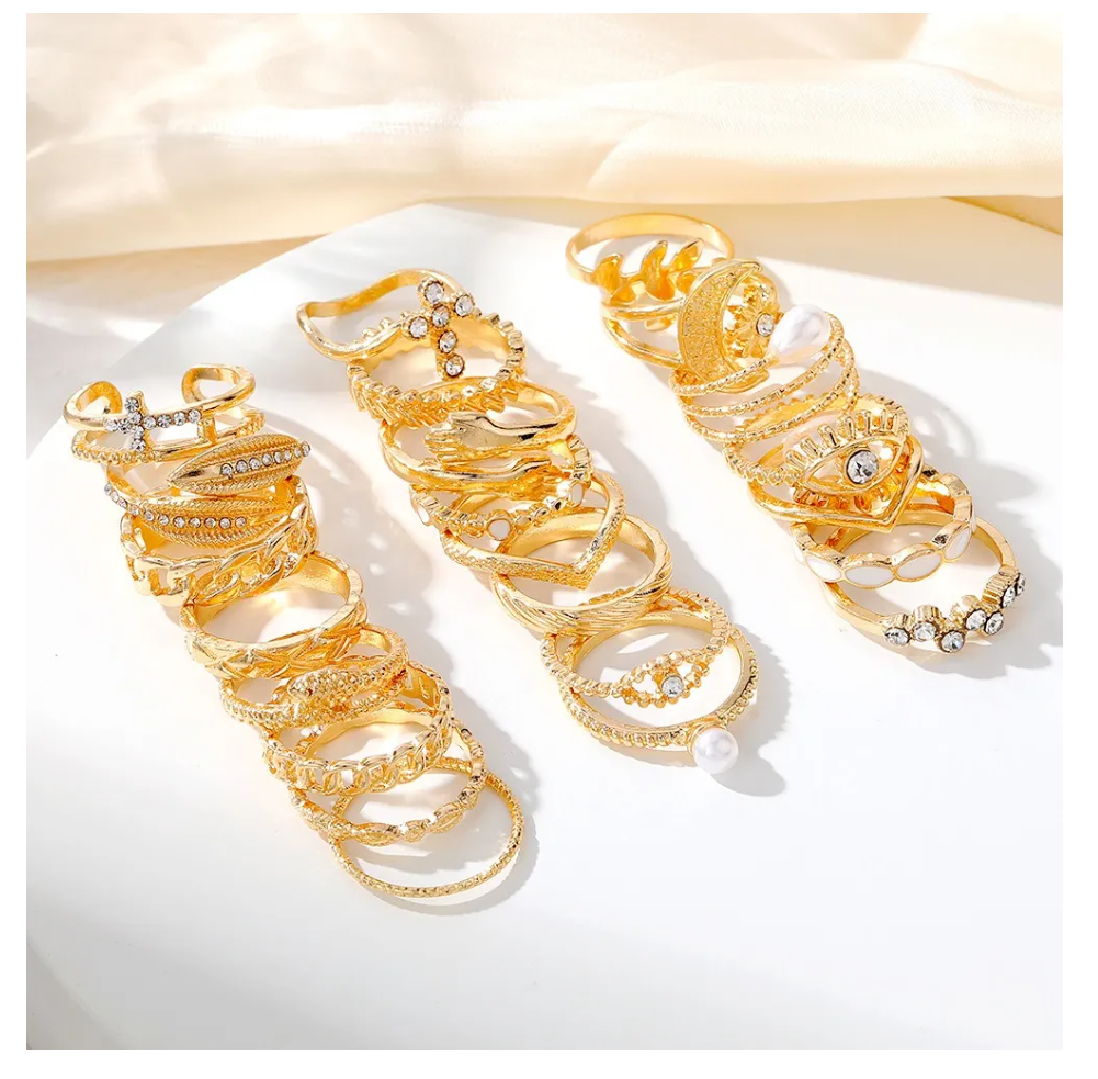 Foto 4 | Set De Anillos Para Mujer 21 Pz Dorados Ajustables